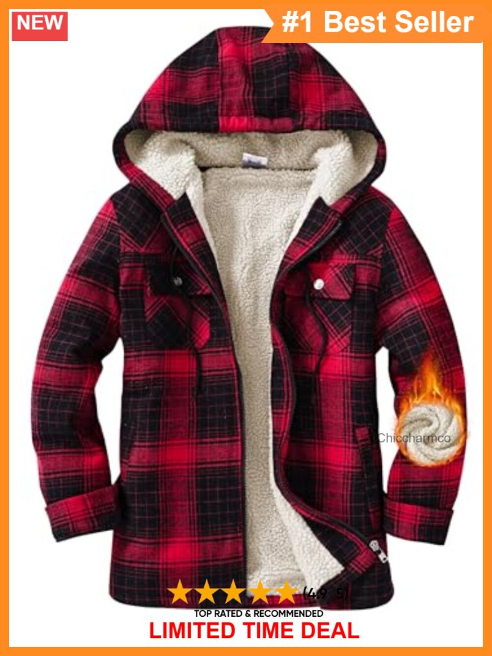 MoFiz Fleece Sherpa Lined Hoodie Zip Up Winter Warm Sweatshirt with Pockets